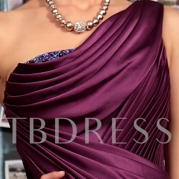 Blue One Shoulder Floor-length Evening Event Dress - Picture 4 of 8